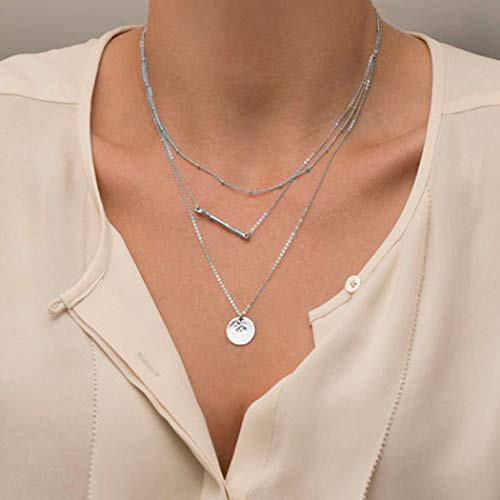 Fstrend Fashion Layered Necklace Dainty Coin Beaded Pendant Long Necklaces Jewelry for Women and Girls Silver Fstrend Fashion Layered Necklace Dainty Coin Beaded Pendant Long Necklaces Jewelry for Women and Girls Silver