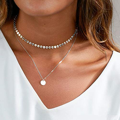 Fstrend Fashion Layered Necklace Dainty Sequins Torus Pendant Necklaces Jewelry for Women and Girls Silver Fstrend Fashion Layered Necklace Dainty Sequins Torus Pendant Necklaces Jewelry for Women and Girls Silver
