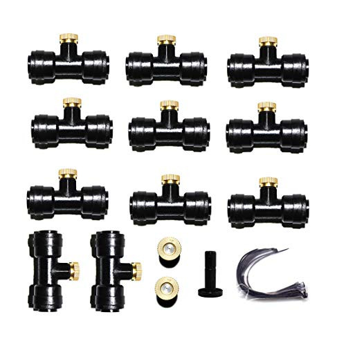 Balidao Brass Misting Nozzles Water Mist Kits for Outdoor Cooling System with Thread 1024 UNC Tees 11pcs 04mm Orifice Nozzle 13pcs and 1plug