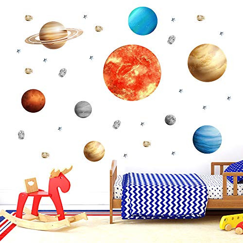 MASCARE Galaxy Planet Wall Decal Outer Space Galaxy Wall Sticker Removable Vinyl Mural Star Wall Art Decoration for Living RoomBaby RoomKids BedroomNursery