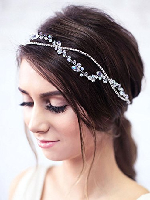 Yean Wedding Hair Vine Headband Silver Rhinestone Crystal Bridal Vine Accessories Wedding Hairstyle for Bride and Bridesmaid  1574inches