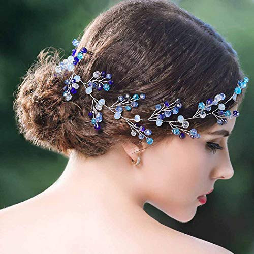 Yean Blue Wedding Headband Crystal Silver Long Hair Vine Baby Wreath Headdress for Bride and Bridesmaid Yean Blue Wedding Headband Crystal Silver Long Hair Vine Baby Wreath Headdress for Bride and Bridesmaid