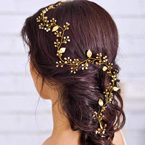 Yean Leaf Bride Wedding Headband Gold Bridal Hair Accessories Rhinestones Headpiece for Women and Girls Yean Leaf Bride Wedding Headband Gold Bridal Hair Accessories Rhinestones Headpiece for Women and Girls