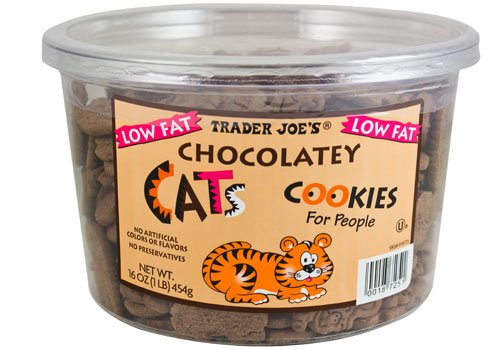 Trader Joes Low Fat Chocolatey Cats Cookies for People  1 lb 16 oz Tub