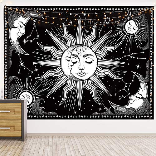 HOTMIR Wall Tapestry  Black and White Tapestry Wall Hanging Mystic Tapestry as Wall Art and Room Decor for Bedroom Living Room Dorm 591x591 Inches 150x150 cm