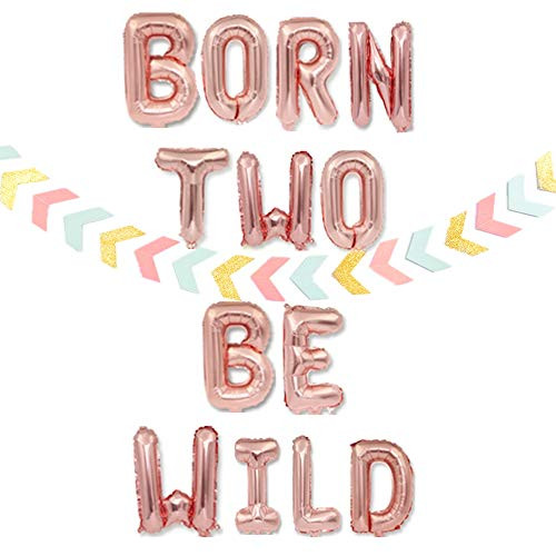 JeVenis Rose Gold Born Two Be Wild Balloons Born Two Be Wild Birthday Party Decoration Jungle Animals 2nd Birthday Decoration Born to be Wild Banner for Safari Born Two be Wild birthday Jungle Zoo Second Birthday