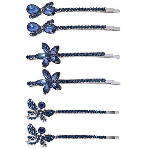 VinBee 6 PACK Vintage Blue Crystal Rhinestone Hair Pins Side Clip Bobby Pin Crystal Hair Clips Hair Accessories for Women and Girls VinBee 6 PACK Vintage Blue Crystal Rhinestone Hair Pins Side Clip Bobby Pin Crystal Hair Clips Hair Accessories for Women and Girls