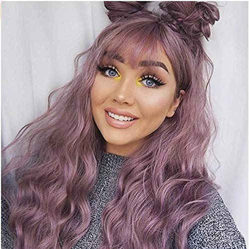 aSulis Long Fluffy Curly Wavy Hair Wigs with Bangs for Women Heat Friendly Synthetic Cosplay Party Wigs Milky Lenvender aSulis Long Fluffy Curly Wavy Hair Wigs with Bangs for Women Heat Friendly Synthetic Cosplay Party Wigs Milky Lenvender