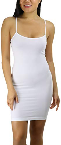 ToBeInStyle Womens Seamless Stretchy Spaghetti Strap Layering Cami Mini Dress  White  One Size