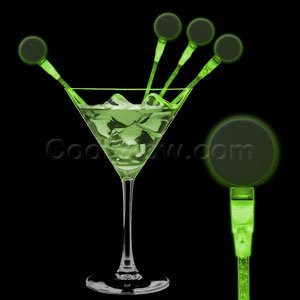 Fun Central 12 Pack  LED Circle Cocktail Stirrers  Light Up Drink Stirrers for Parties and Events  Green