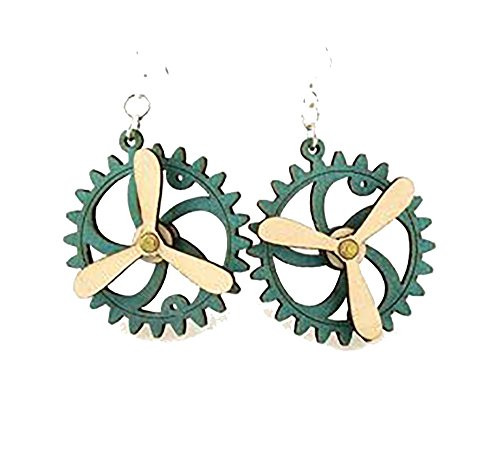 Steampunk Popelller Kinetic Moving Gear Earrings  Laser Cut From Sustainably Harvested Wood Teal G