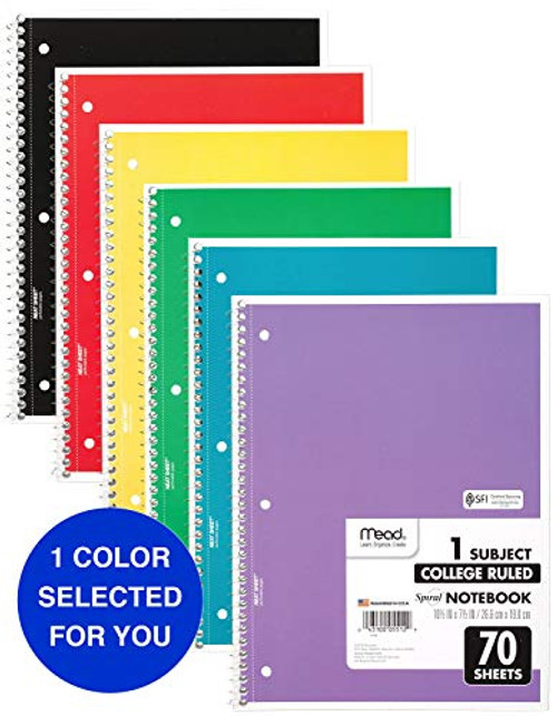 Mead Spiral Notebooks 1 Subject College Ruled 70 Sheets Assorted Colors Color Selected For You May Vary 1 Count 05512