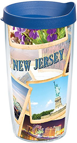 Tervis 1242088 New Jersey Collage Tumbler with Wrap and Blue Lid 16oz, Clear
