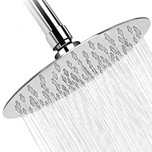 HAUSPROFI High Pressure Shower Head 8 Inch 304 Stainless Rainfall Showerhead UltraThin Adjustable Chrome Finish Rain Shower Head Luxury Shower Experience Universal Bathroom Wall  Ceiling Mounted