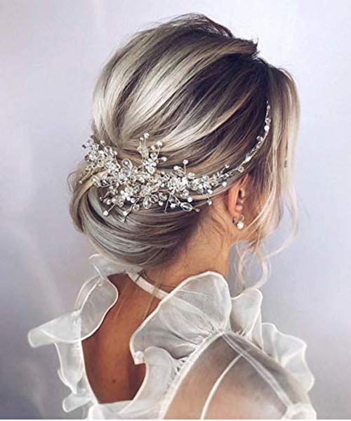 Denifery Crystal Headband Bridal Hair Piece Bridal Hair Accessories Bridal Hair Vine Wedding Headpiece Hair Pieces Wedding Hair Piece Wedding Hair Accessories Silver