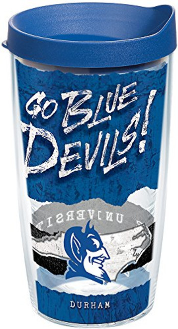 Tervis 1251135 Duke Devils College Statement Insulated Tumbler with Wrap and Blue Lid 16oz Clear