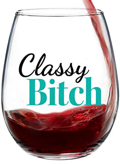 Classy Funny Cute Wine Glass Stemless 15oz  Gift Box  Happy Birthday Gifts for Women or men Unique Gift Idea for Her Mom Wife Girlfriend Sister Grandmother Aunt Friend BFF Coworker