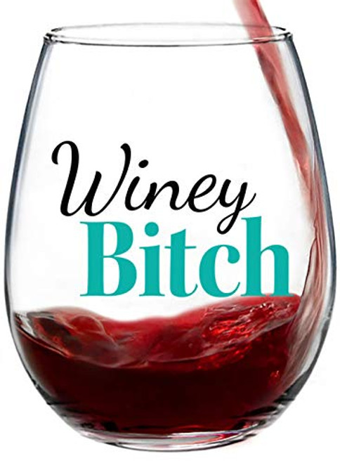 Winey Funny Cute Wine Glass Stemless 15oz  Gift Box  Happy Birthday Gifts for Women or men Unique Gift Idea for Her Mom Wife Girlfriend Sister Grandmother Aunt Friend BFF Coworker