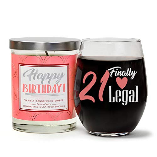 21 Finally Legal Birthday Candle Gift Set Cute Stemless 15 oz Wine Glass Happy Birthday Soy Candle Vanilla Sandalwood Amber Happy 21st Birthday Gifts for Women Birthday Gift Boxes 21 Finally Legal Birthday Candle Gift Set Cute Stemless 15 oz Wine Glass Happy Birthday Soy Candle Vanilla Sandalwood Amber Happy 21st Birthday Gifts for Women Birthday Gift Boxes