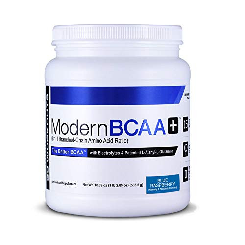 Modern BCAA Essential Amino Acid EAA Branched Chain Amino Acid BCAA Muscle Recovery Supplement Powder Drink Mix  30 Servings Blue Raspberry