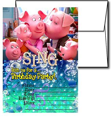 12 SING Birthday Invitation Cards (12 White Envelops Included) #2