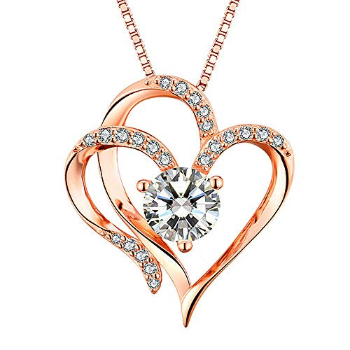 Heart Necklace 14K Rose Gold Plated 5A Cubic Zirconia Pendant Rose Gold Necklace for women Heart Necklace 14K Rose Gold Plated 5A Cubic Zirconia Pendant Rose Gold Necklace for women