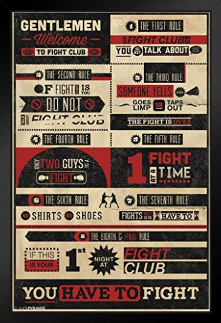 Pyramid America Fight Club Rules Typography Black Wood Framed Poster 14x20