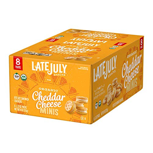 LATE JULY Organic Mini White Cheddar Cheese Sandwich Crackers 8 Count Box of 1125 Ounce Pouches Pack of 4