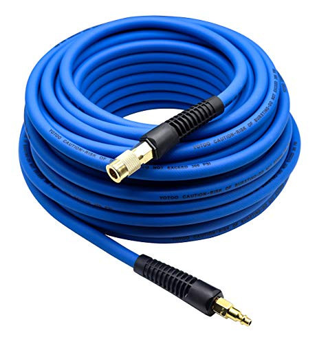 YOTOO Hybrid Air Hose 38Inch by 100Feet 300 PSI Heavy Duty Lightweight Kink Resistant AllWeather Flexibility with 14Inch Industrial Quick Coupler Fittings Bend Restrictors Blue