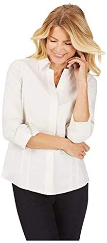 Foxcroft Womens 34 Sleeve Button Front Shirt Straw HAT 12