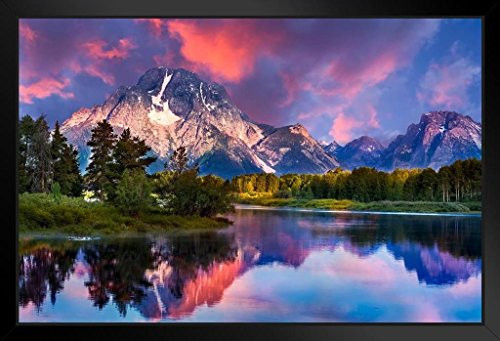 Sunrise at Oxbow Bend Grand Teton National Park Photo Black Wood Framed Art Poster 20x14