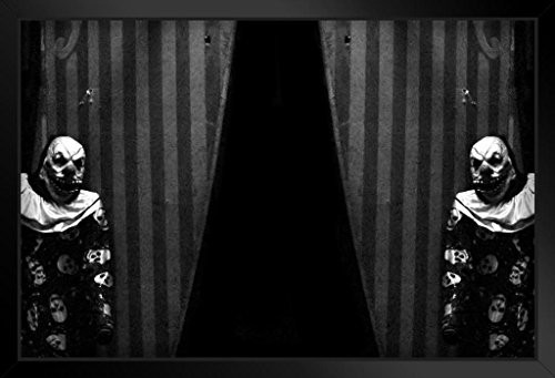 Carnival Curtains with Creepy Clown BW Photo Art Print Black Wood Framed Poster 20x14
