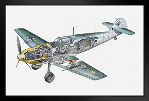 German World War II Messerschmitt BF 109 Fighter Black Wood Framed Art Poster 20x14