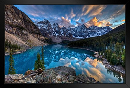 Painting on Moraine Lake Louise Banff National Park Alberta Canada Photo Black Wood Framed Art Poster 20x14