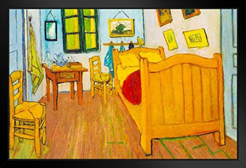 Vincent Van Gogh Bedroom in Arles 1888 Oil On Canvas Post Impressionist Painting Black Wood Framed Poster 20x14