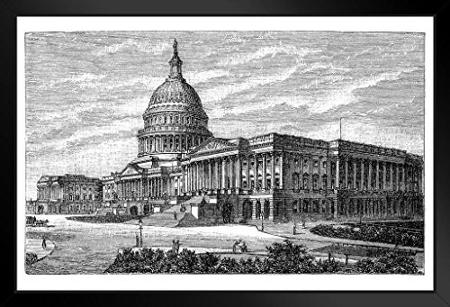 US Capitol Building Washington DC BW Illustration Art Print Black Wood Framed Poster 20x14 US Capitol Building Washington DC BW Illustration Art Print Black Wood Framed Poster 20x14
