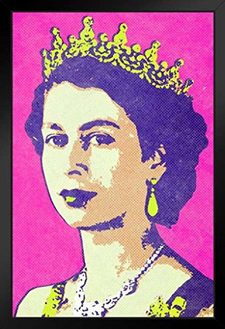 Queen Elizabeth II Portrait Pop Art Print Black Wood Framed Poster 14x20