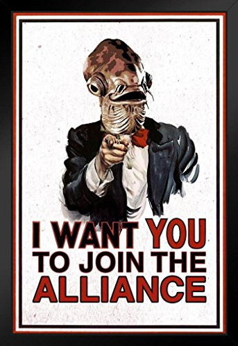 I Want You to Join The Alliance Uncle Ackbar Parody Propaganda Black Wood Framed Poster 14x20
