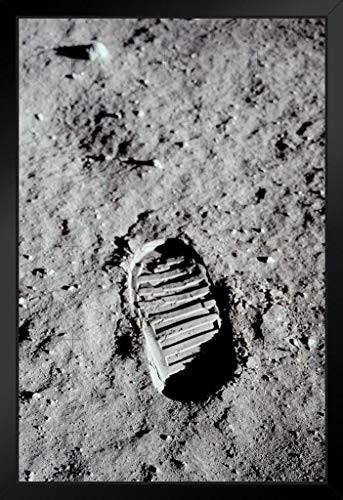 First Footprint On The Moon Photo Black Wood Framed Art Poster 14x20