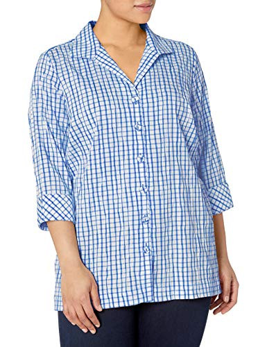 Foxcroft Womens Plus Size Button Up Malibu Blue 16W