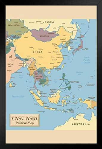 Vintage Map of East Asia Black Wood Framed Art Poster 14x20
