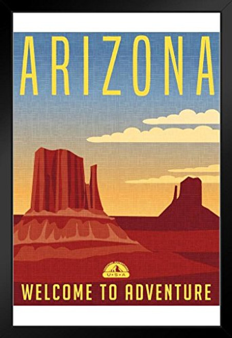 Arizona Welcome to Adventure Retro Travel Art Black Wood Framed Art Poster 14x20 Arizona Welcome to Adventure Retro Travel Art Black Wood Framed Art Poster 14x20