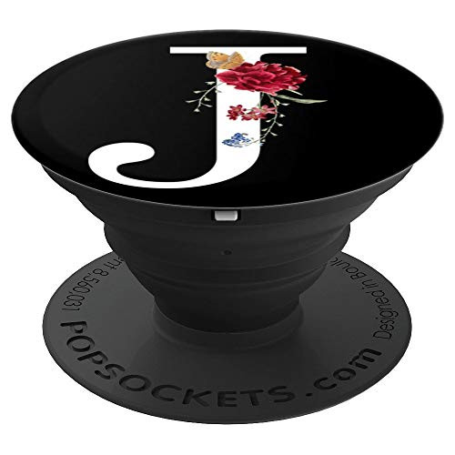 Letter J Floral Monogram Initial PopSockets Grip and Stand for Phones and Tablets