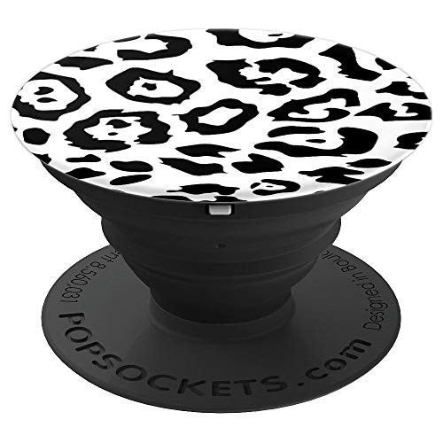 Black And White Leopard Cheetah Print PopSockets Grip and Stand for Phones and Tablets