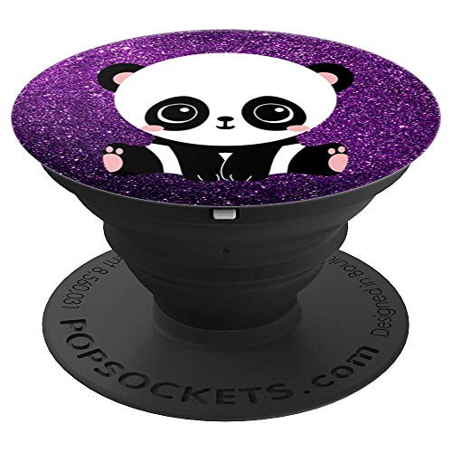 Cute Kawaii Panda Bear Colorful Purple Sparkle Effect PopSockets Grip and Stand for Phones and Tablets