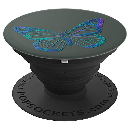 Teal Blue Purple Butterfly Phone grip on Midnight green PopSockets Grip and Stand for Phones and Tablets