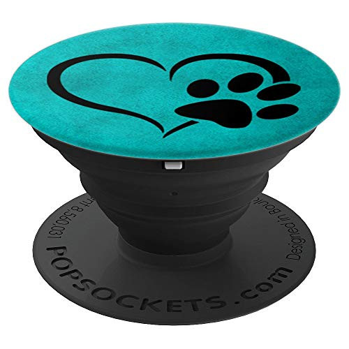 Black Dog Paw Print Heart On Vintage Teal PopSockets Grip and Stand for Phones and Tablets Black Dog Paw Print Heart On Vintage Teal PopSockets Grip and Stand for Phones and Tablets