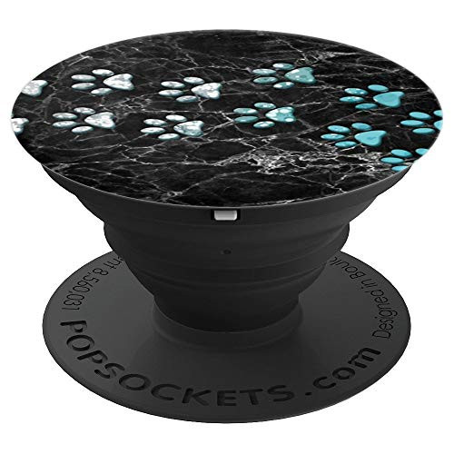 Silver light Blue Dog Paw Print Tracks on Black Marbled Look PopSockets Grip and Stand for Phones and Tablets Silver light Blue Dog Paw Print Tracks on Black Marbled Look PopSockets Grip and Stand for Phones and Tablets