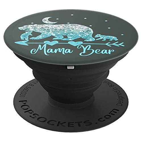 Silver Light Blue Mama bear Two babies cub On Midnight green PopSockets Grip and Stand for Phones and Tablets Silver Light Blue Mama bear Two babies cub On Midnight green PopSockets Grip and Stand for Phones and Tablets