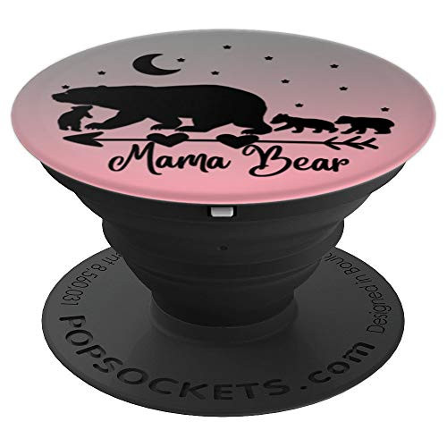 Black Mama Bear and Three Cubs On Pink Gray PopSockets Grip and Stand for Phones and Tablets Black Mama Bear and Three Cubs On Pink Gray PopSockets Grip and Stand for Phones and Tablets